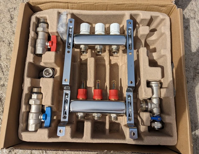 3-branch Stainless Steel Radiant Heat Manifold Set w/ 1/2" PEX adapters