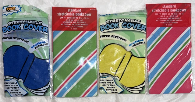 4 Lot Standard Book Covers School Stretchable Fabric Stripes + Solid New
