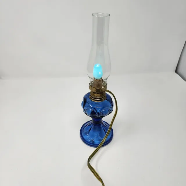 Vtg cobalt blue oil lamp light 12.5" electric plug in
