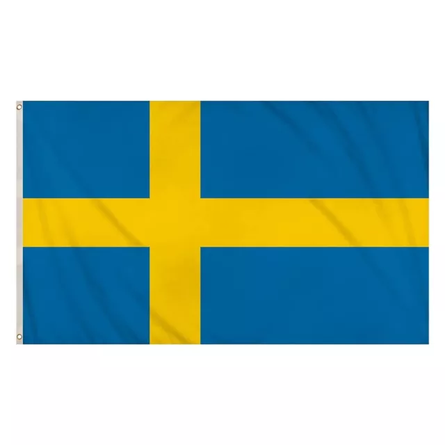 Large Flag Sweden   5Ft X 3Ft Swedish National Colour Banner With Brass Eyelet