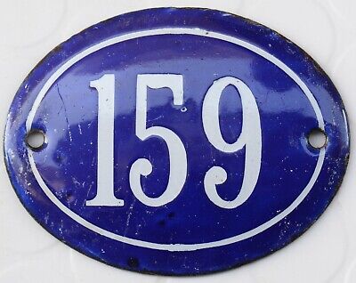 Old blue oval French house number 159 door gate plate plaque enamel steel sign