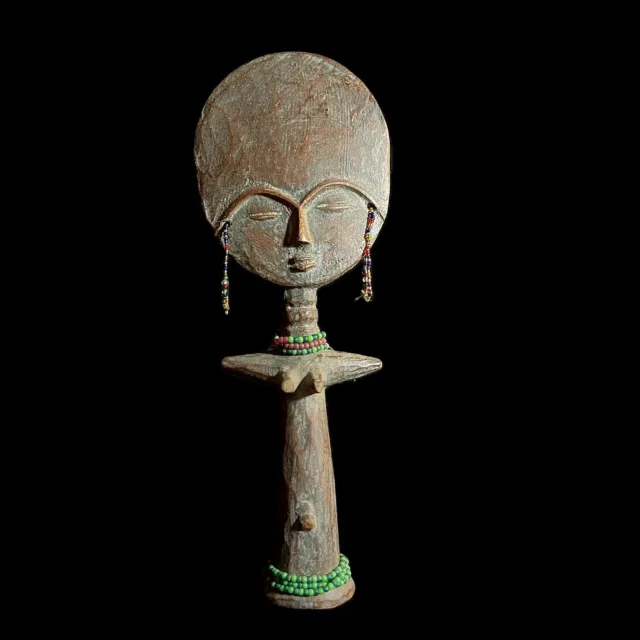 African Figure Tribal Art Wooden Carved Ashanti Akua'ba Fertility Doll-9722
