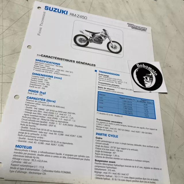 Suzuki RM-Z450 2005 2006 2007 450 Rmz Scheda Tecnica Motocicletta Pistone RM Z