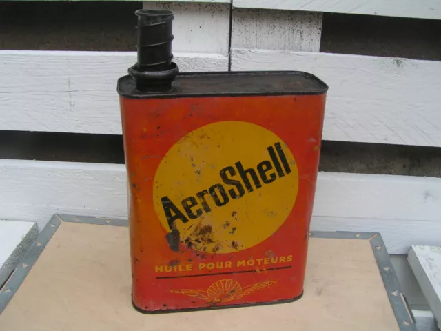 Ancien Bidon D'huile Moteur " Aéroshell" , Garage ,Avion, Motor Oil ,Automobilia