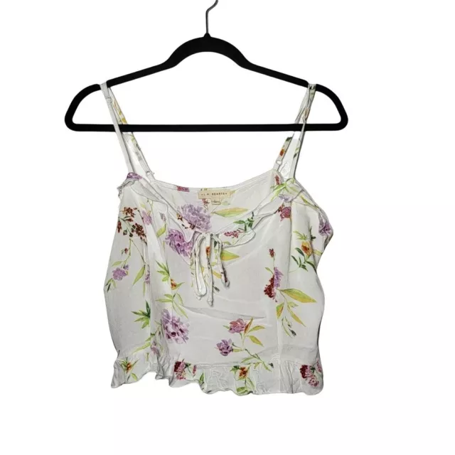 L.A. Hearts Floral Cropped White Spaghetti Strap Tank Top Women's Size Large