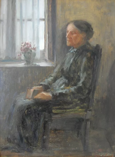 Rita VALLI (Pavia 1903-1998) LA  NONNA lirico splendido romantico OLIO cm 41x31
