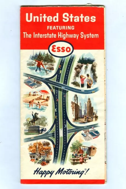 Vintage 1964 ESSO United States INTERSTATE HIGHWAY SYSTEM Road Map! HUMBLE OIL!