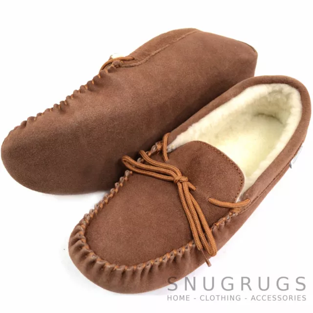 Snugrugs Mens Genuine Suede Moccasin Sheepskin Slippers Soft Sole Light Brown