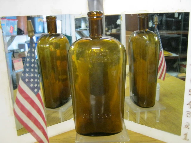 ~Blazing Yellow Amber~Honest Measure 1 Quart~Strap Side~Blob Lip~Whiskey Flask
