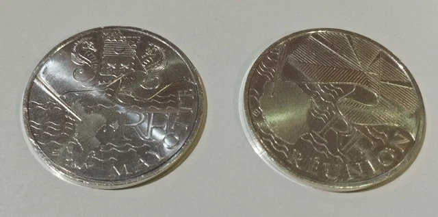 lot de deux pièces argent 10 Euros des régions MAYOTTE et REUNION 2010