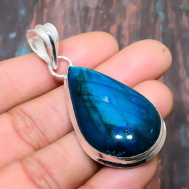 Blue Labradorite Gemstone Handmade Gift Jewelry Pendant 2.36" z921