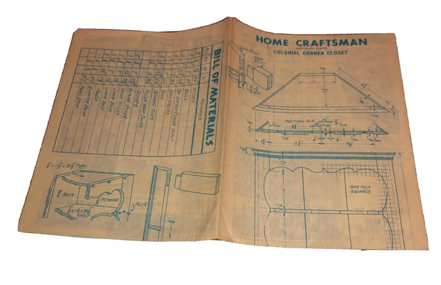 Home Craftsman Vintage Colonial Corner Closet Blue Print Plans