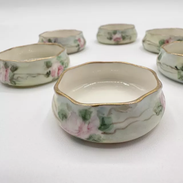 Lenox Belleek Antique Porcelain Set 6 Salt Cellars Open Salts Gold Rim Roses Vtg 2