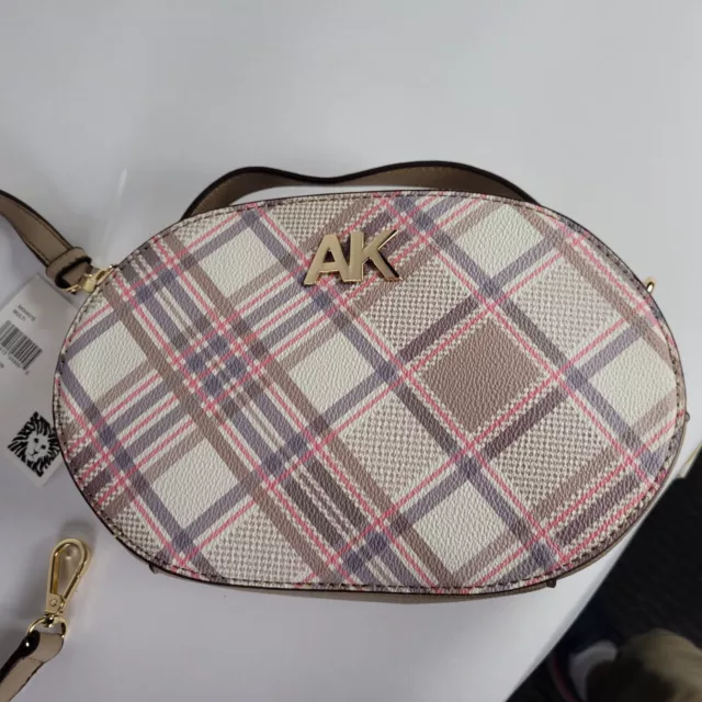 Anne Klein Dome Satchel bag makeup crossbody strap handbag plaid Purse