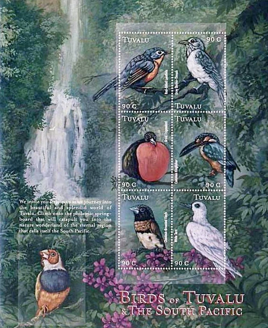 Tuvalu 2000 Birds M/S Mnh Kingfisher, Waterfall