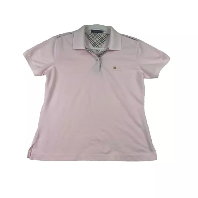 Burberry London Women Pink Short Sleeve Polo Shirt Top Nova Check Trim XXL