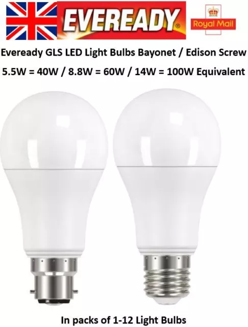 LED GLS Light Bulb 40W / 60W / 100W BC B22 ES E27 Warm, Cool, Daylight White