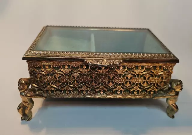 Music, Trinket box. Ormolu Filigree Golden Footed  , Song "Yesterday"