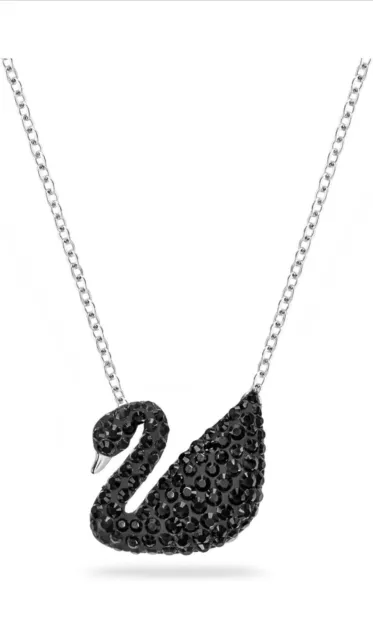 Swarovski Iconic Swan Pendant - Black - Rhodium Plated Necklace 📦💨✅