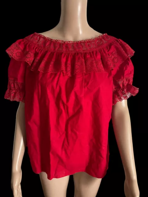VTG Women's Square Up Fashions Inc Red Ruffled Lace Blouse Square Dance Medium