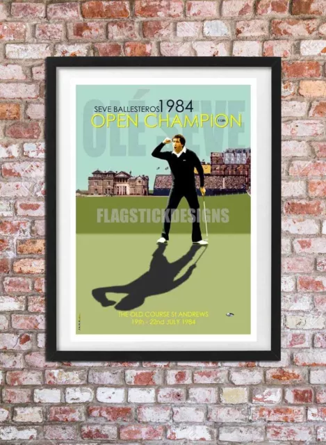 SEVE BALLESTEROS 1984 OPEN Vintage style A3 Illustrated golf Art Poster Print