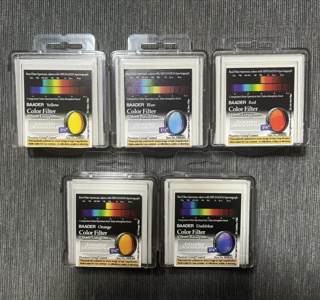 Baader Filter 1,25"/ 1 1/4" Farbfilter-Set - Gelb, Rot, Blau, Dunkelblau, Orange
