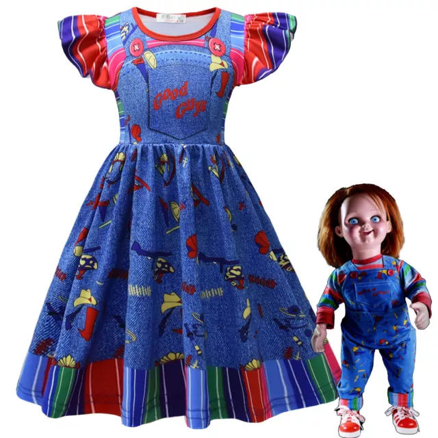 Halloween Chucky Kids Dress Cosplay Costume Girls Child's Play Party Fancy Dress