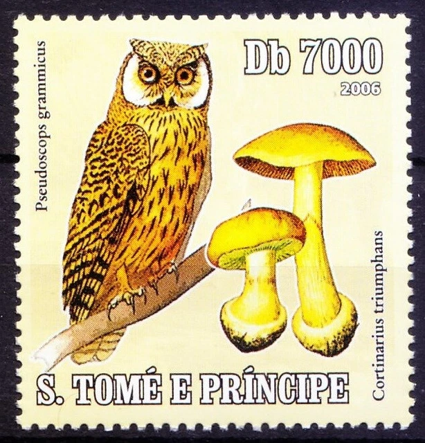 Sao Tome 2006 MNH, Jamaican Owl, Birds of Prey, Mushroom