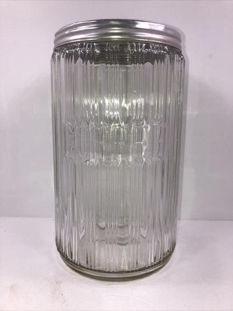 VINTAGE 1930’s HOOSIER CABINET RIBBED GLASS COFFEE JAR  BEAUTY