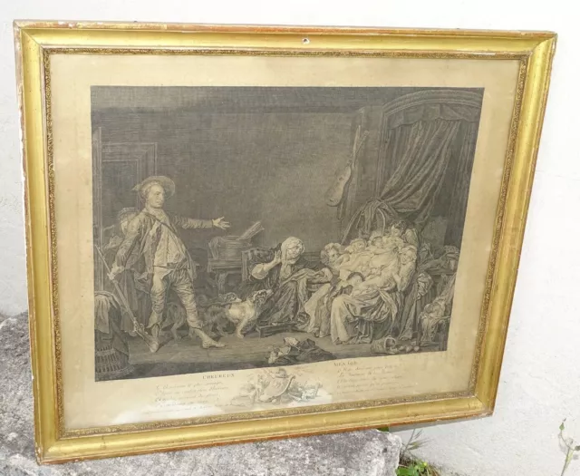 -GRAVURE XVIIIe GREUZE Pinx gravée d'ap. l'Original peintre du Roi Cadre doré  D