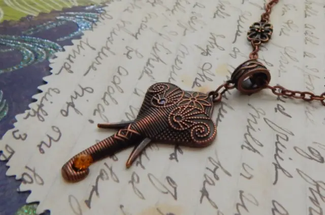 Elephant Pendant Necklace Copper Chain New Jewelry Handmade Fashion Flowers