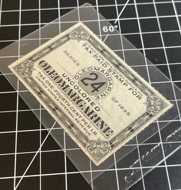 US Stamp NICE USED TAX PAID UNCOLORED OLEOMARGARINE 24 STAMP 1935
