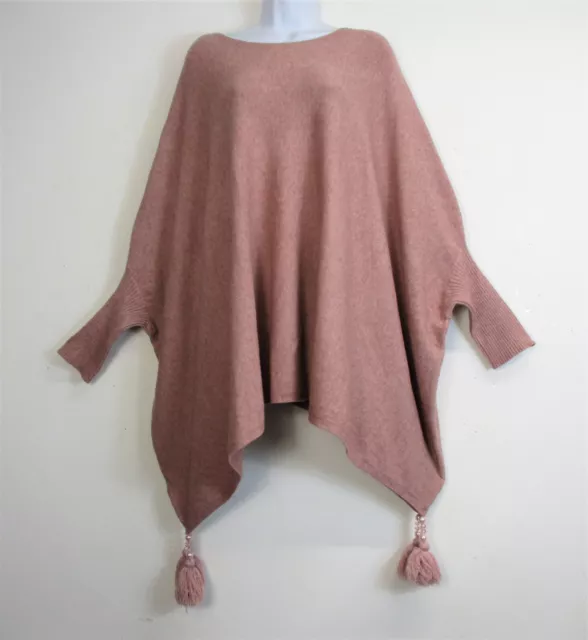 Ladies/Womens Lagenlook Knitted Tasseled Poncho/Cape/Jumper One Size:plus 2