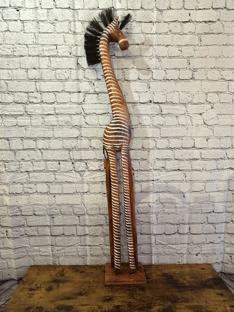 120cm Brown & White Wood Zebra Tall Statue Wood Modern Hand Carved Painted