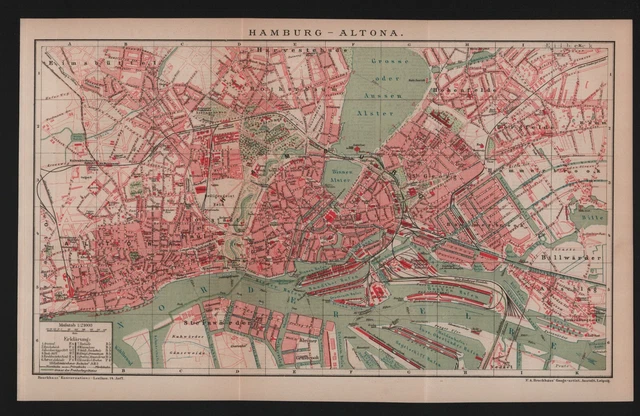 Landkarte city map 1893: Stadtplan Hamburg-Altona.