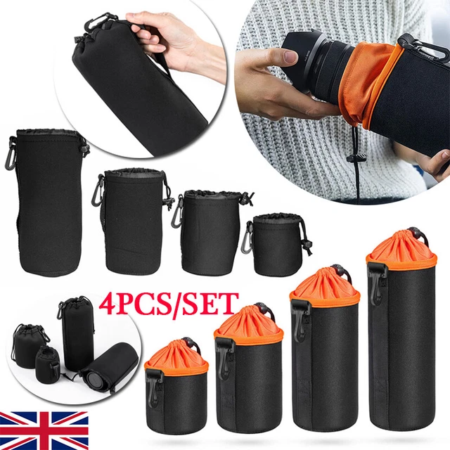 4x Camera Lens Pouch Bag Waterproof Soft Neoprene Drawstring Protector Case Set