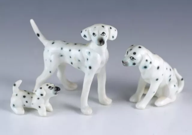 Vintage Miniature Set 3 Bone China Dalmatian Dog Figurines Made In Japan Matte