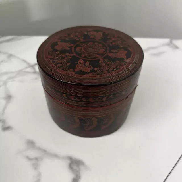 Antique Burmese Betel But Box Lacquer Over Wood