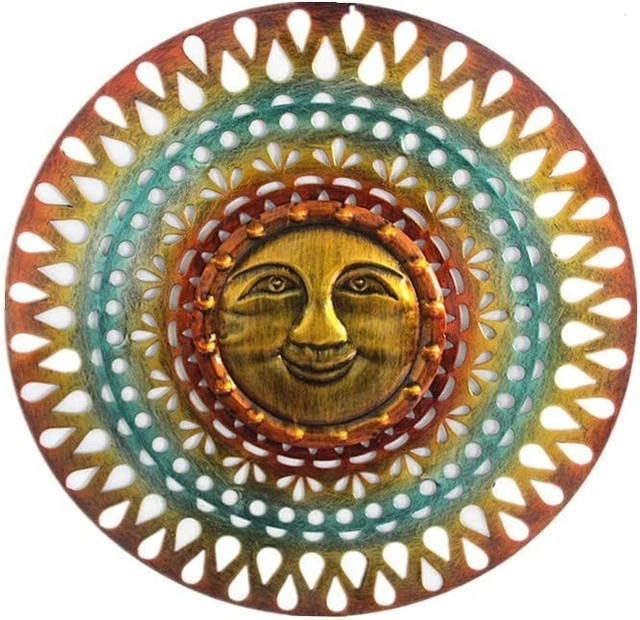 Metal Sun Face Wall Plaque Decor Hang Art Patio Fence Porch Home Garden Office