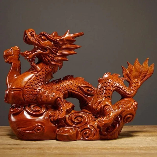 CHINESE DRAGON STATUE 2024 Chinese Zodiac Wood Dragon Figurine Mini
