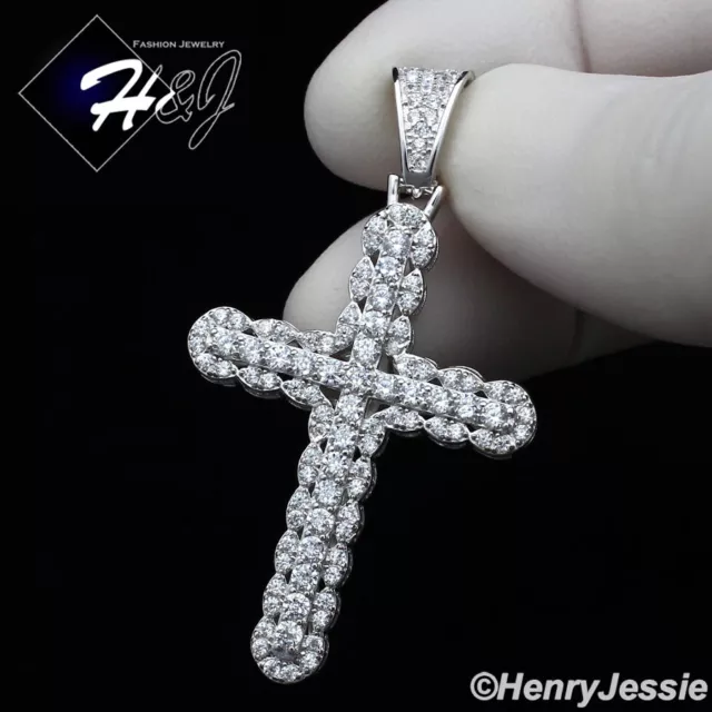 925 Sterling Silver Icy Cubic Zirconia Gold Plated/Silver 3D Cross Pendant*Sp226