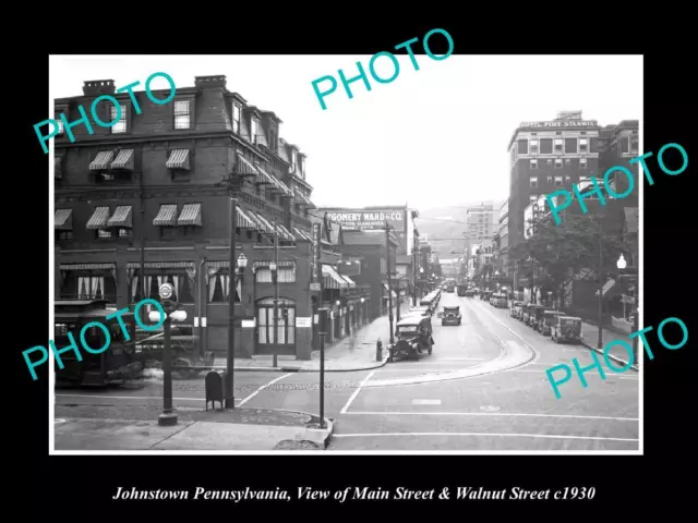OLD POSTCARD SIZE PHOTO JOHNSTOWN PENNSYLVANIA MAIN & WALNUT ST c1930