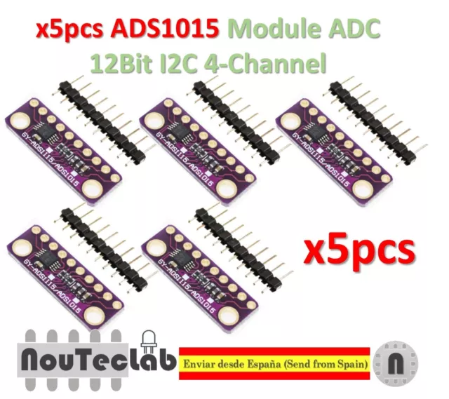 5pcs I2C ADS1015 12 Bit ADC 4 channel Module Gain Amplifier 2.0V to 5.5V