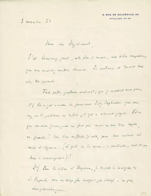 ROMAINS Lettre autographe signée à André Dignimont MANUSCRIT AUTOGRAPHE 1951