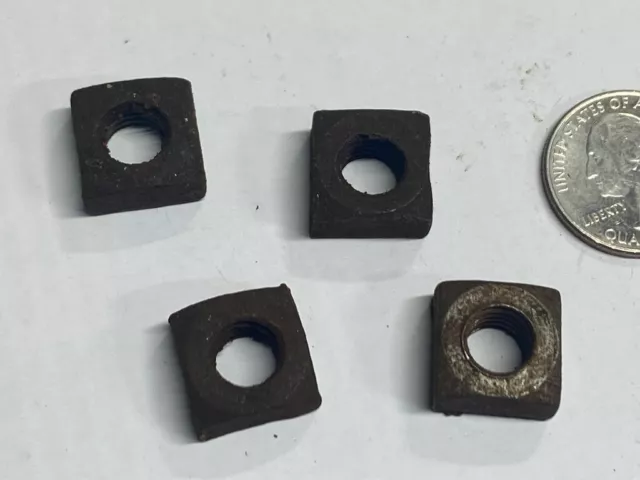 4 VINTAGE RUSTY CRUSTY SQUARE NUTS 3/8" Course ANTIQUE RESTORATION REPAIR