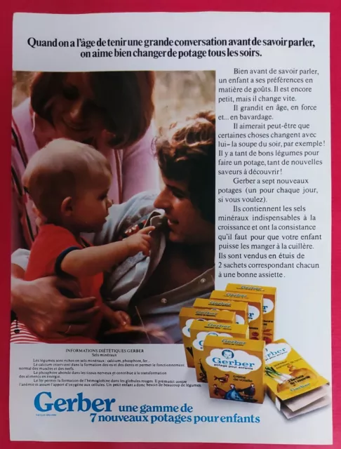 Publicité de presse:  GERBER potage pour enfants & tapis PINGOUIN LEACRIL 1973