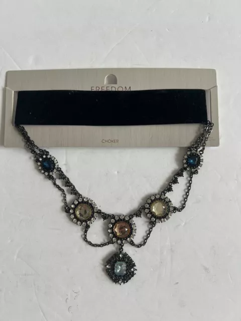 New Topshop Freedom Black Velvet Rhinestone Choker Necklace