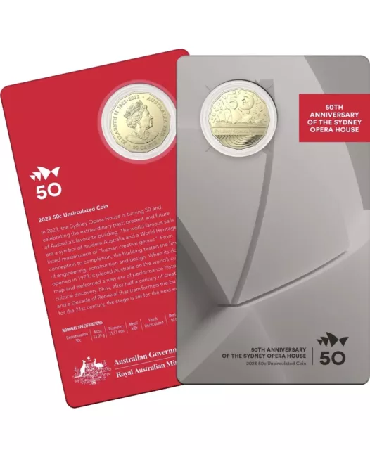 2023 RAM Carded 50c Coin  50th Anniversary of the Sydney Opera House UNC