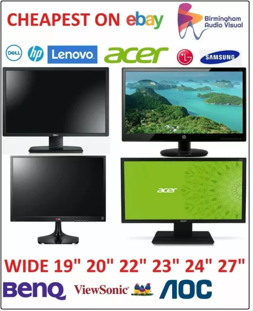 Wide Flat Screen 19" 20" 22" 23" 24" 27" TFT PC Computer Monitor VGA DVI + HDMI