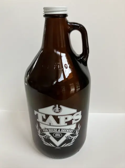 Taps Fish House & Brewery Amber Brown 64 Oz Glass Growler